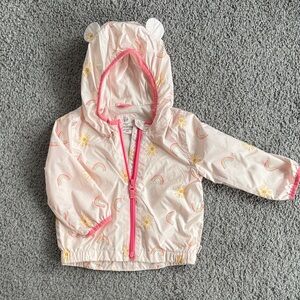 Baby GAP Pink Hooded Windbreaker Jacket with Rainbow and Sun Print - 18-24 Mths